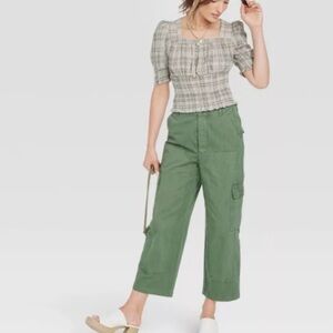 🔵 53 Universal Thread Womens Puff Elbow Sleeve Smocked Fitted Blouse sz XXL NWT